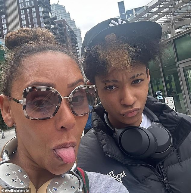 The 18-year-old, who the Spice Girl confirmed had a girlfriend, started life in the glare of the public spotlight after his famous father, 64, denied paternity  (Mel and Angel pictured)