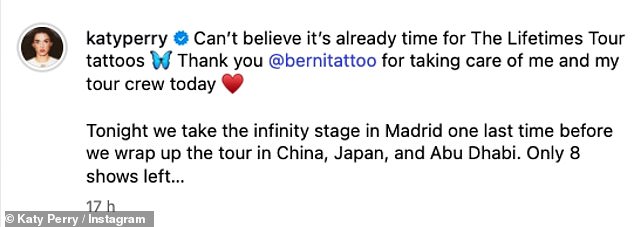 But despite the speculation, Katy revealed she actually received the matching tattoos with her crew ahead of the tours conclusion in Abu Dhabi next month