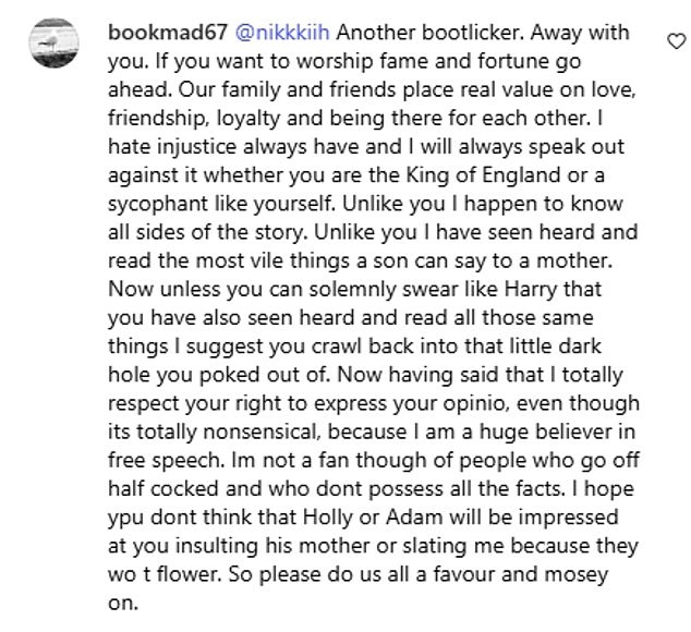 It comes as Adam's aunt has claimed that the swimmer has 'said the most vile things a son can say to his mother' and hit out at 'group of bullies' in a series of raging new posts on Tuesday