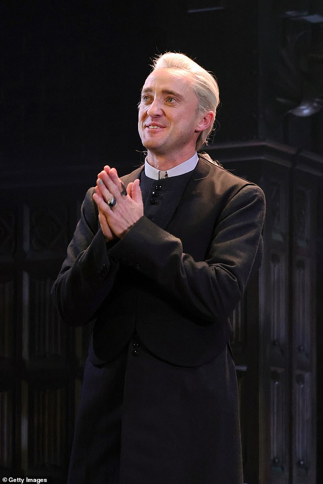 Tom, 38, made his Broadway debut in Harry Potter And The Cursed Child at the Lyric Theatre, with Tom overcome with emotion during the curtain call