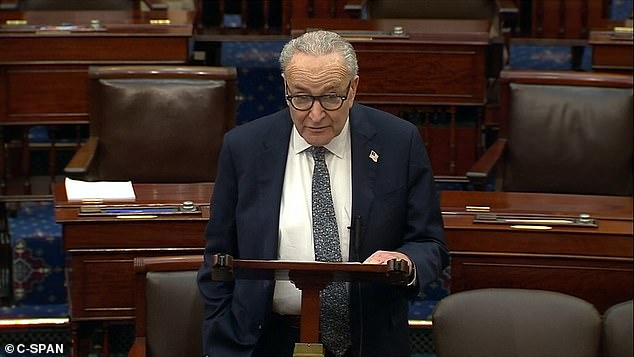 Sen. Chuck Schumer speaks on the Senate floor during a session addressing the government shutdown on November 10th, 2025.