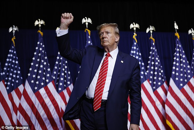 President Donald Trump leaves the stage a the conclusion of a campaign rally at the Forum River Center March 9th, 2024 in Rome, Georgia