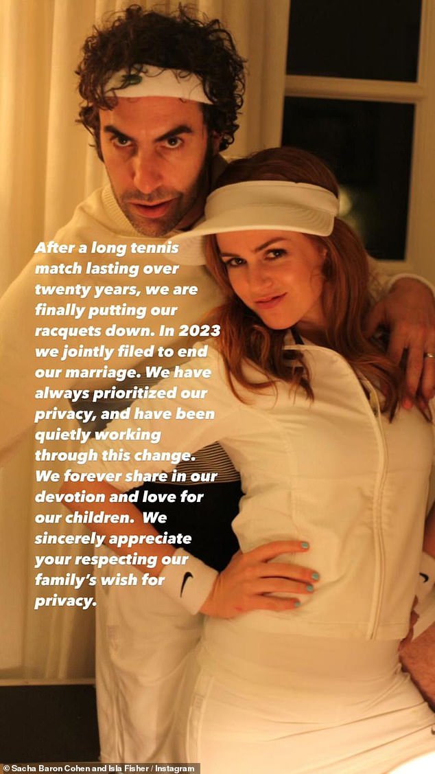 The couple announced the end of their marriage - seemingly in 2023, with a picture of themselves in tennis outfits on Instagram