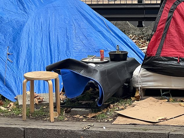 Many of the tents had cooking equipment outside the makeshift shelters where the group have been sleeping