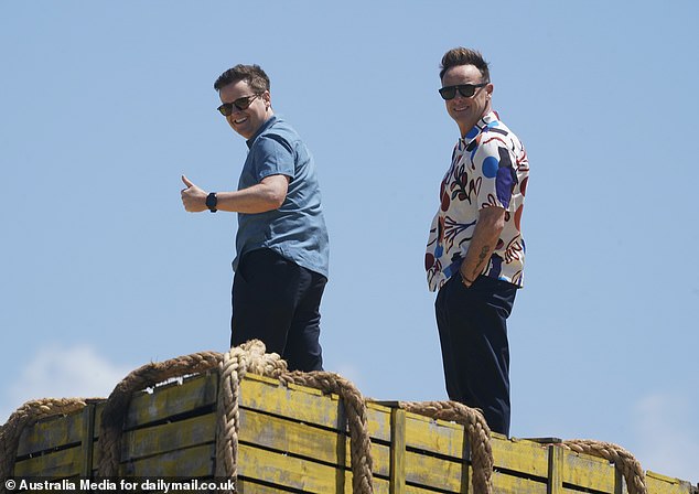 Hosts Declan Donnelly and Ant McPartlin watched the arrivals from the headland