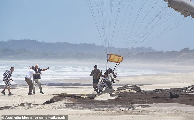 Aitch, Eddie and Martin cheered on Shona as she landed on the beach