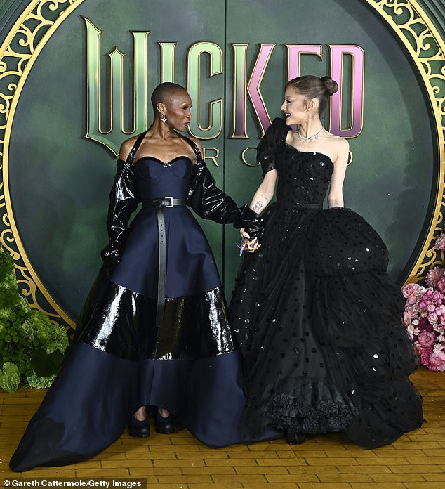 Now, Cynthia has addressed the moment as she posed for a stunning GQ shoot, and revealed it was purely 'an innocent moment of confusion and human reaction' (Cynthia and Ariana at the London premiere on Monday)