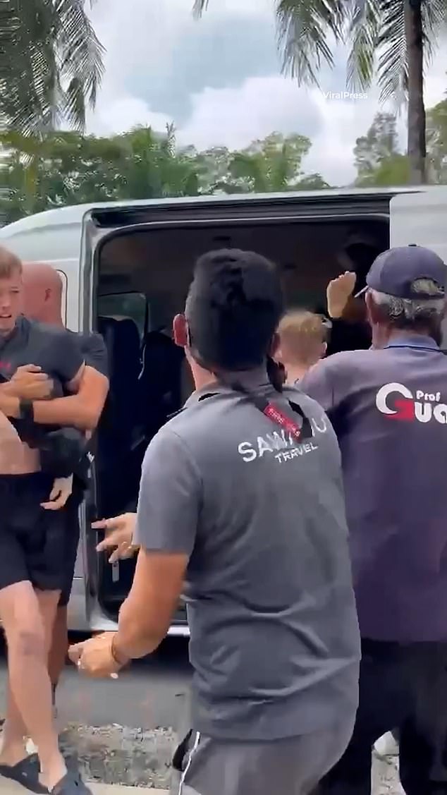 The Arab man retaliated with a barefoot kick from inside the vehicle