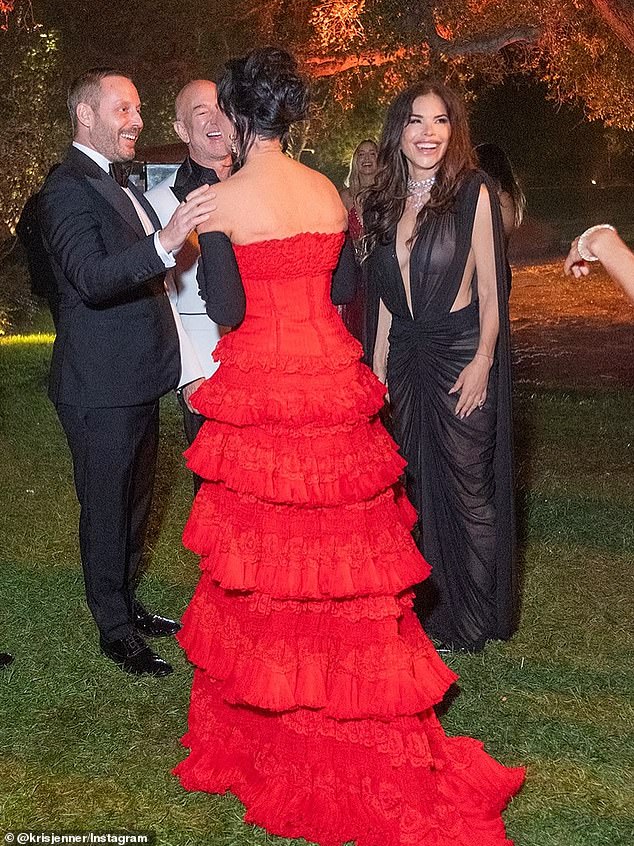 Stars gathered at billionaire Jeff Bezos and his wife Lauren Sanchez's $165 mega mansion in Beverly Hills to celebrate Kris (pictured together)