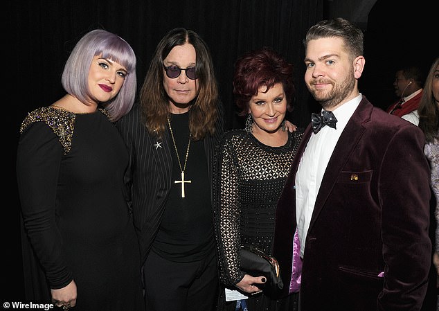 Speaking on the Osbournes podcast, the couple's son Jack Osbourne said: 'We got a lovely letter from the King' (Ozzy pictured with his wife Sharon, son Jack and daughter Kelly)
