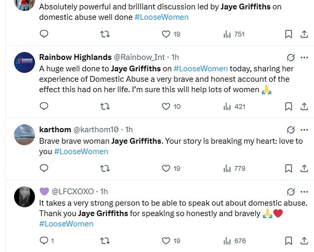 People watching Loose Women at home were quick to praise her bravery