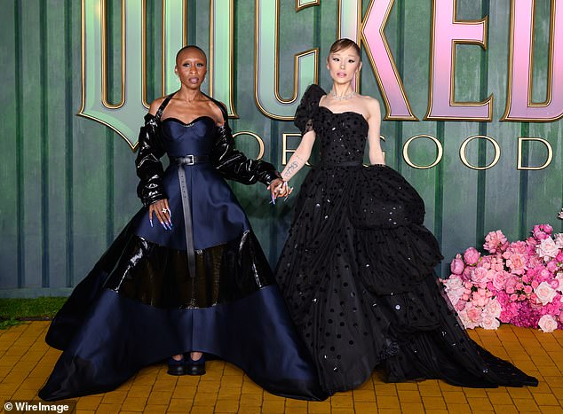 Cynthia and Ariana have been promoting the sequel to Wicked in recent weeks (pictured together at the London premiere on November 10)