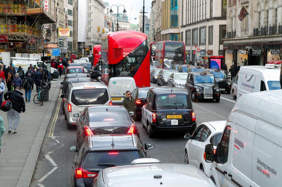 Traffic at a standstill on The Strand central London UK