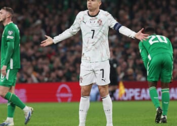 Cristiano Ronaldo shown straight red for lashing out with elbow for Portugal against Ireland after being booed by crowd