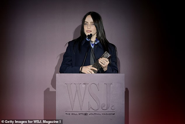 Her post comes just weeks after Eilish went on stage at the Music Innovator Award at the WSJ. Magazine Innovator Awards to call out others or not being generous enough; seen last month
