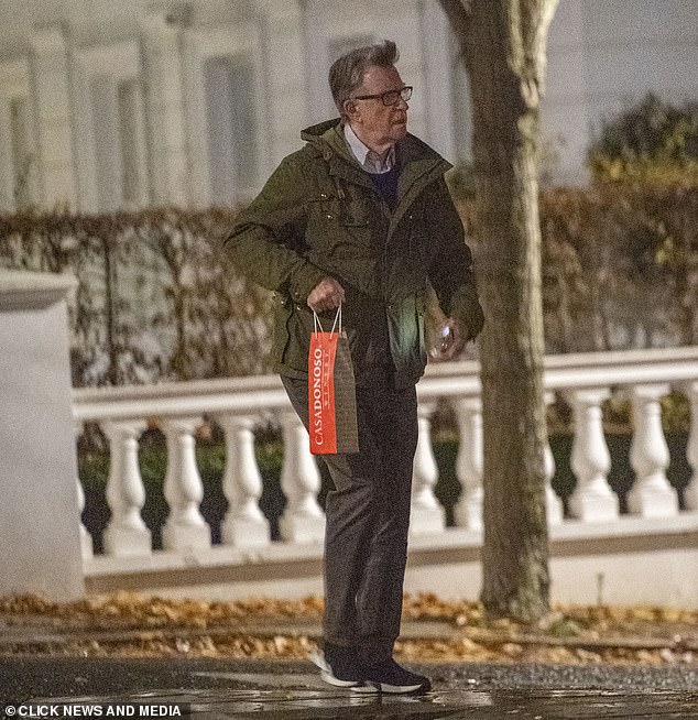 Mandelson had arrived at the former Tory chancellor's £10million townhouse three hours earlier, carrying an upmarket bottle of Chilean wine