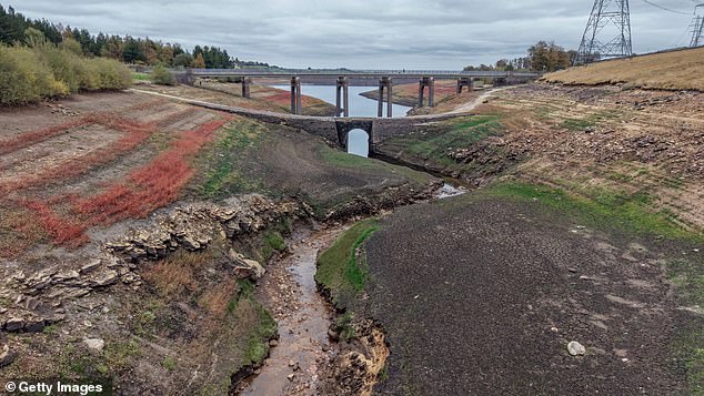Brown told the House of Lords' environment and climate change select committee that new reservoirs were expected to address only 40 per cent of the shortfall. Pictured: Low water levels at Baitings Reservoir