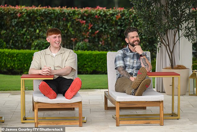 Despite completing the trials that determine their place in camp, they will not actually enter the Jungle until Saturday; pictured AngryGinge and Jack Osbourne
