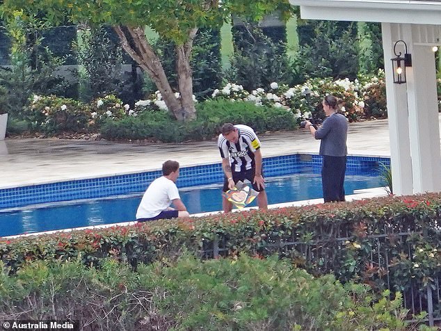 The pair were spotted laughing while filming ahead of the trial