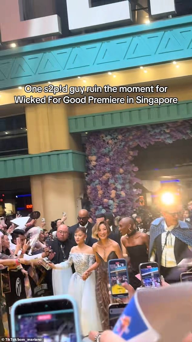 Grande and her co-stars were in good spirits moments before the incident, walking hand in hand along the crowded carpet