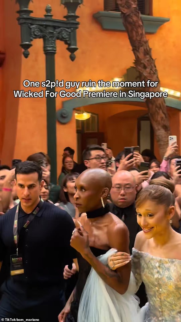 Following the incident, Grande held on to a concerned-looking Erivo's arm as they walked the red carpet