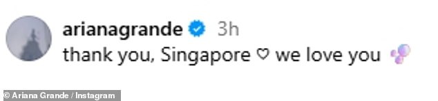 Grande later broke her silence to thank Singapore based fans in an Instagram post