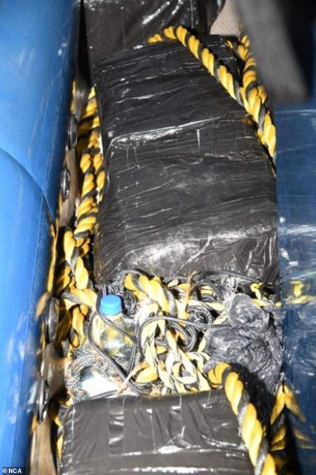 As officers looked inside the vessel, they found 322kg of cocaine with a potential street value of £26.5million packed along the floor and between the seats