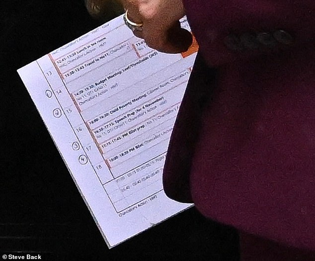 Earlier this month Ms Reeves was pictured leaving Downing Street with part of her diary visible, and the word 'Thresholds' to describe one meeting