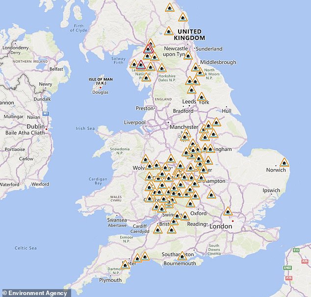 The Environment Agency has issued flood warnings (in red) and alerts (in orange) for England