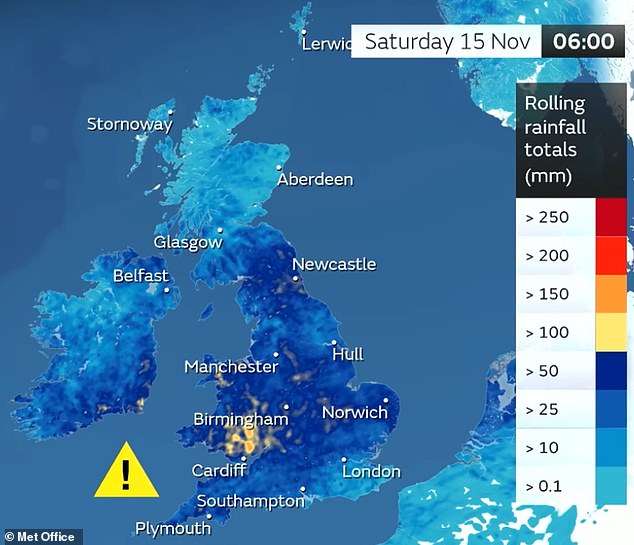 Cumulative rainfall totals from Thursday until tomorrow could reach over 100mm (4in) in areas