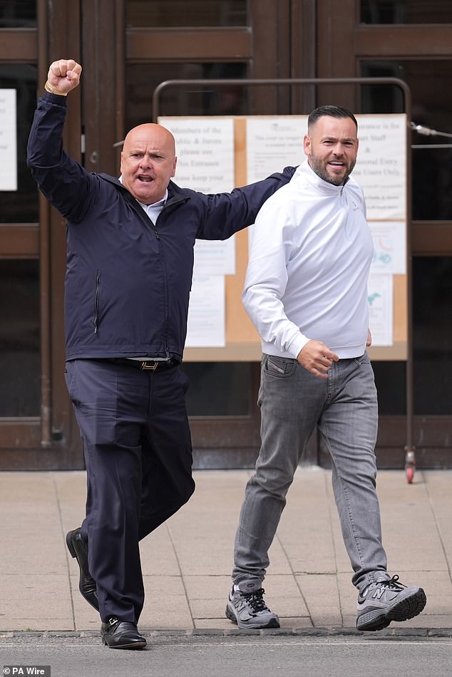 Frederick Doe, 36, also known as Frederick Sines, (right) with his father outside Oxford Crown Court after being found guilty of conspiracy to transfer criminal property, over the theft of a £4.8million gold toilet from Blenheim Palace in 2019
