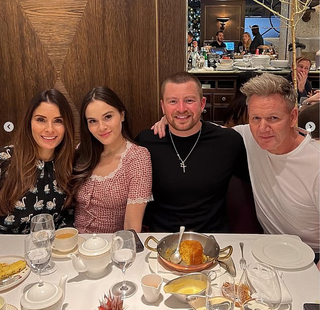 Tana Ramsay, Holly Ramsay, Adam Peaty and Gordon Ramsay at dinner