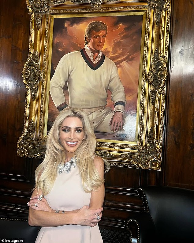 Ms Liveley (pictured in front of a painting of Donald Trump) is understood to have been first linked with Mr Ostermann, an international business graduate from Maastricht University with an impressive track record in finance, in July this year when they worked together for a company producing electric minibuses