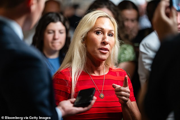 Greene fired back by sharing screenshots of texts she sent to Trump about the importance of the Epstein files, as well as with another person named 'NH' - an apparent reference to the president's assistant Natalie Harp