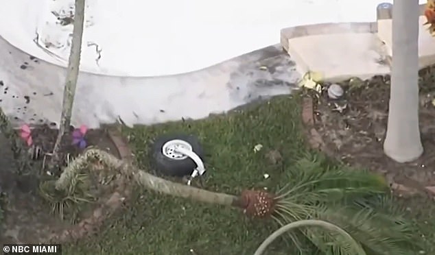 A plane wheel pictured at the site where Wurm and his daughter's jet crashed
