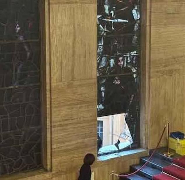 The destroyed stained-glass window (pictured) was more than just an architectural feature, it was an irreplaceable art work installed in 1932 when the building housed the Fascist Ministry of Corporations