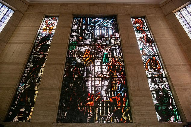 Sironi created murals, mosaics and decorative pieces for government buildings across the country, including the newly destroyed 'Labour Charter', which was one of his most famous works. Pictured: The Labour Charter before it was destroyed