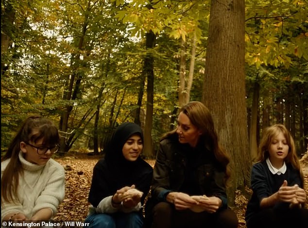 In the heartwarming video, the royal can be seen walking through the forestry admiring the changing leaves in the months of 'refinement'