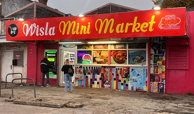 While some migrants are being offered the chance to run stores, other asylum seekers were found to be working 14-hour shifts for as little as £4-an-hour. Pictured: Another of Shaxawan's premises we visited, called Wisla Supermarket, in Hull