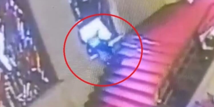 Humiliating moment politician stumbles and falls head first through priceless stained-glass window