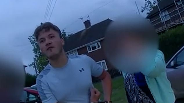 He pleaded guilty at Maidstone Crown Court and was sentenced on Thursday to three years and one month's imprisonment. Pictured: Brown speaking to police following his arrest