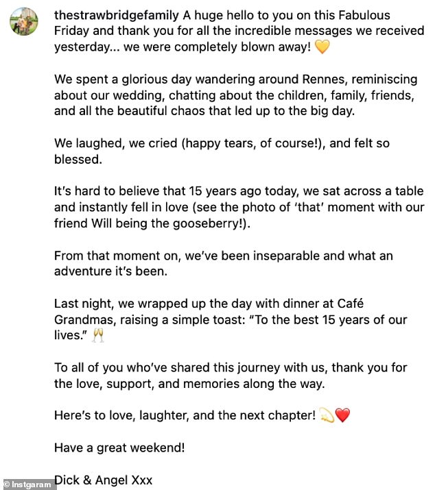 They penned: 'A huge hello to you on this Fabulous Friday and thank you for all the incredible messages we received yesterday... we were completely blown away!'