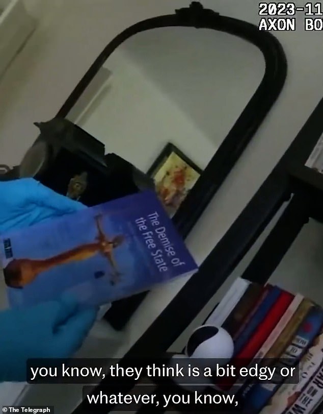 Bodycam footage of Mr Foulkes' arrest in November 2023, shows officers describing his books and literature scattered around his home as 'very Brexity things'