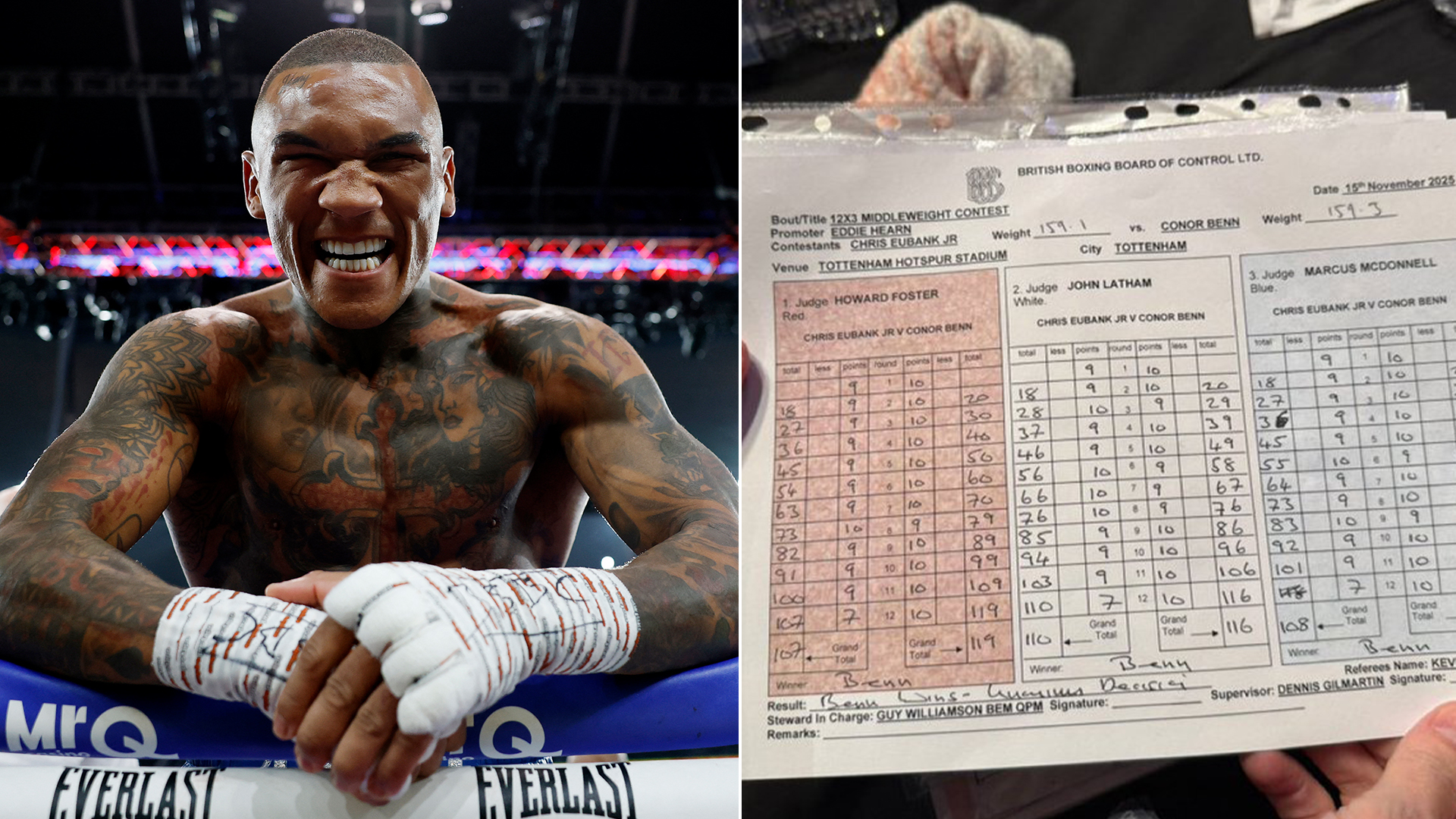 Chris Eubank Jr vs Conor Benn scorecards revealed as fuming fans blast judge for 'worst scoring ever'