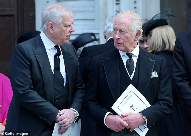 Andrew and Charles at Westminster Cathedral in September after the Duchess of Kent's funeral