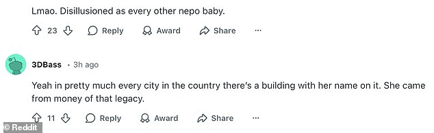 A Redditor said that the blonde media personality is 'disillusioned as every other nepo baby'