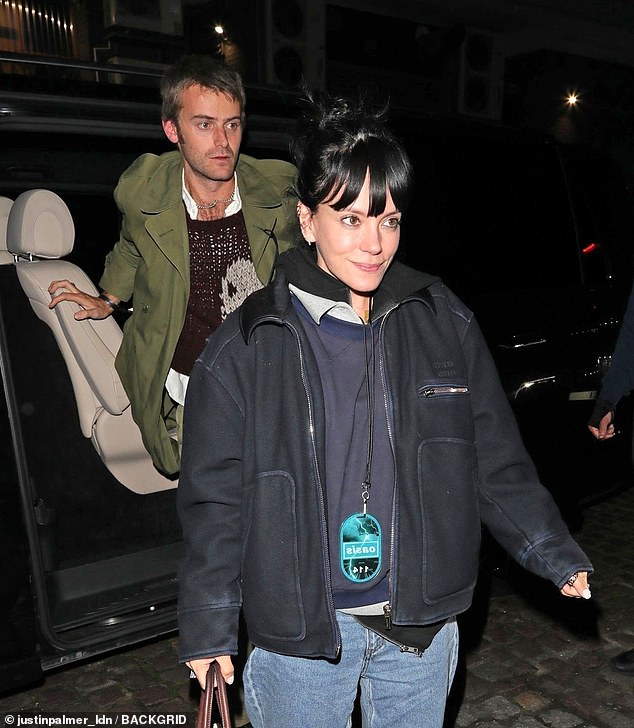 Jonah Freud, Lily¿s new flame, and Ms Allen, 40, pictured together at a party in Marylebone