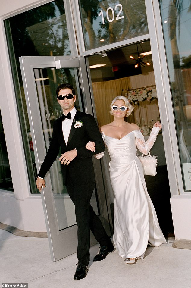 Samantha and Jacob, pictured on their wedding day in Florida. They tied the knot in front of 34 guests