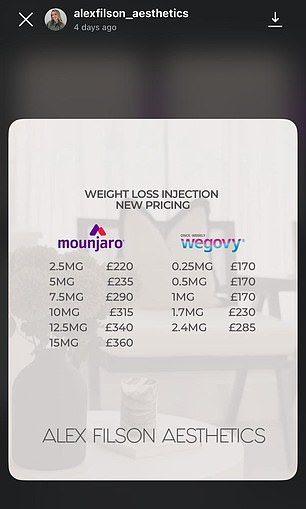 Filson shared information (pictured) with us about prices