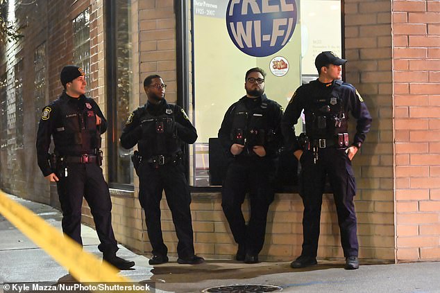 Police were seen in the area blocked off in the city after the shooting unfolded